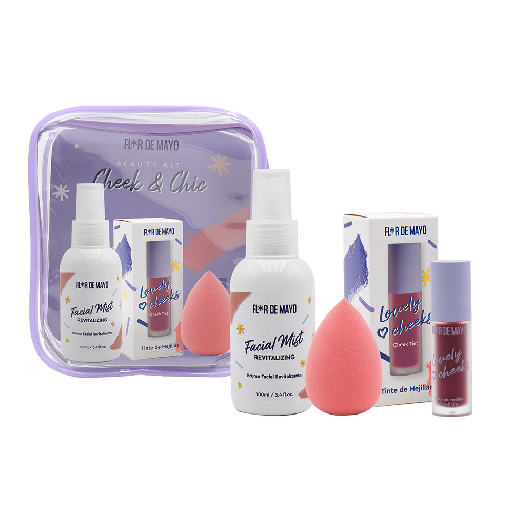 BEAUTY KIT CHEEK & CHIC CASE 4 pcs (Bruma facial 100 ml + Tinte de mejillas y labios 5 ml + Esponja + Neceser)