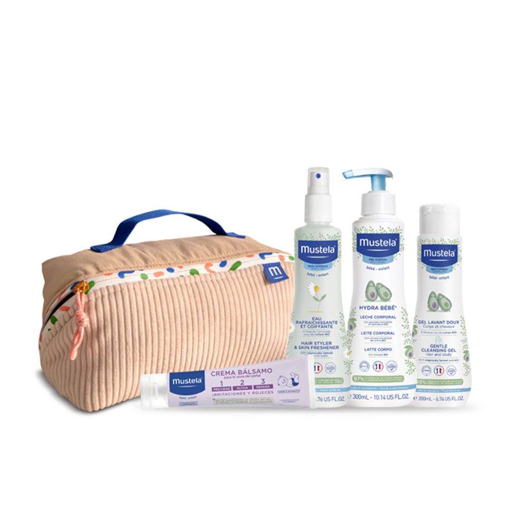 BABY-CHILD GREEN VANITY TOILETRY BAG CASE 5 pc (Body lotion 300ml + Bath gel 200ml + 123 balm cream 50ml + Refreshing styling water 200ml + Toiletry bag 1 unit)