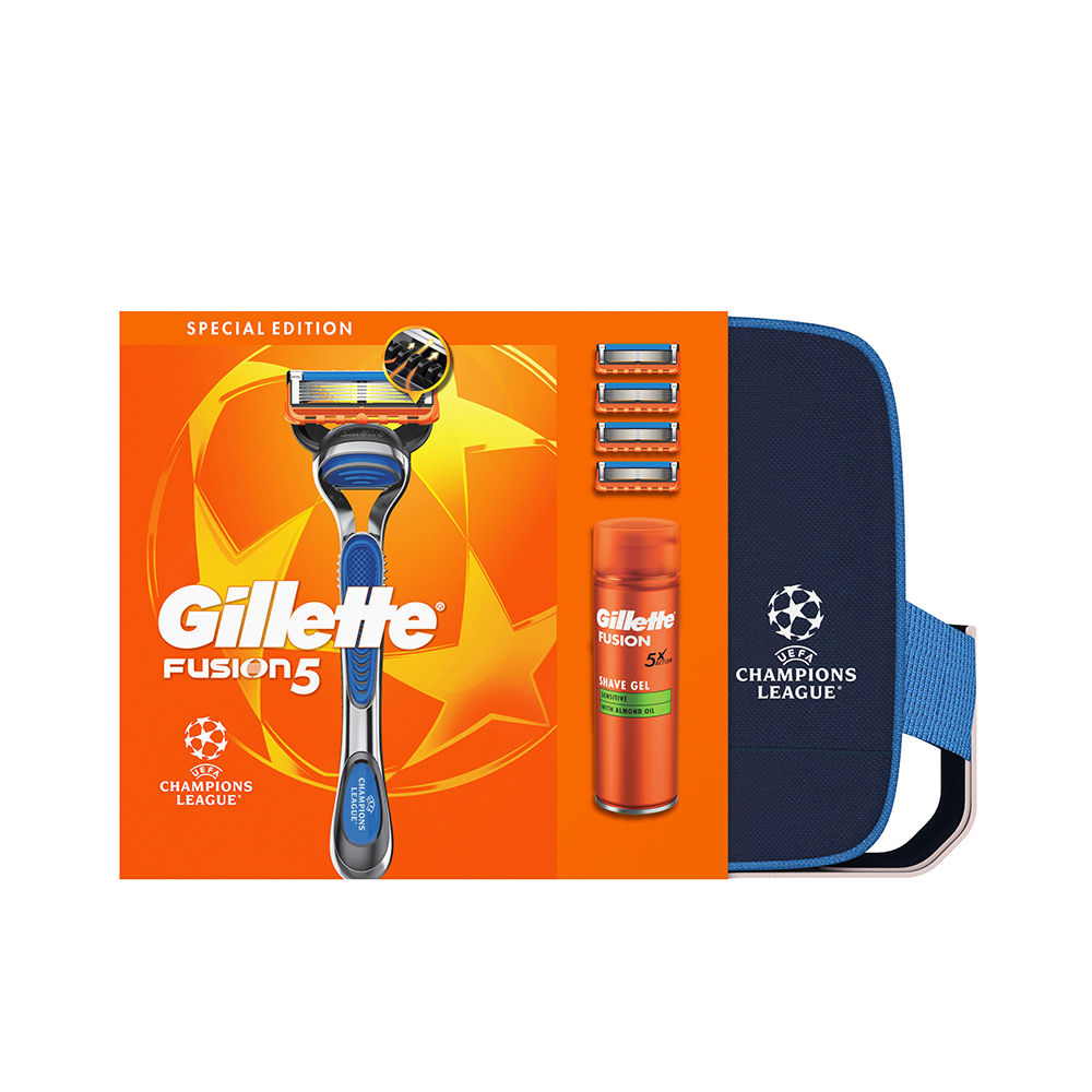 GILLETTE FUSION 5 TOILETRY BAG 5 pc (Shaving machine + 4 chargers + 200ml sensitive skin shaving gel)