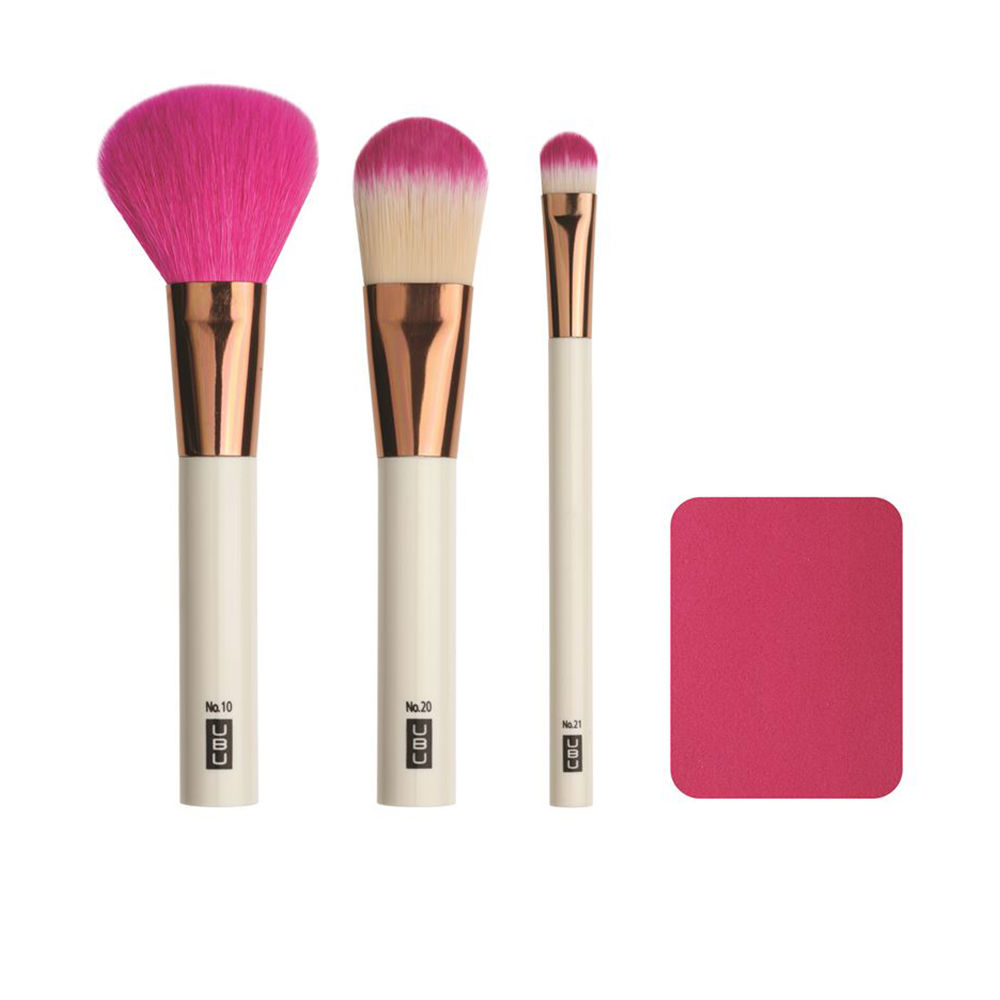 FACE ON MAKEUP BRUSH KIT LOT 4 pcs (Powder brush 1 u + fluid makeup brush 1 u + eye concealer brush 1 u + makeup sponge 1 u)