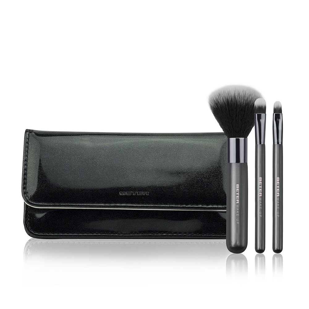 BLACK DAY TO NIGHT COLLECTION set (1 Powder makeup brush + 1 Coarse shading brush + 1 Fine shading shader + Toiletry bag)
