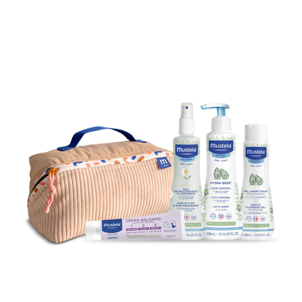 BABY-CHILD CLAY VANITY TOILETRY CASE 5 pc (Body lotion 300ml + Bath gel 200ml + 123 balm cream 50ml + Refreshing styling water 200ml + Toiletry bag 1 unit)
