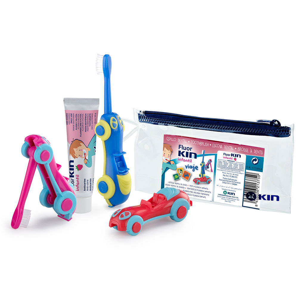 FLUORKIN INFANTIL VIAJE COCHE set (Travel Brush + FluorKIN Children's Toothpaste 25 ml + Toiletry Bag)